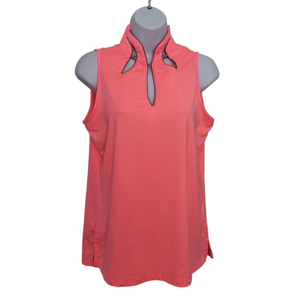 Jamie Sadock Sleeveless Golf Top Womens S Neon Coral Cutout Mock Neck Small